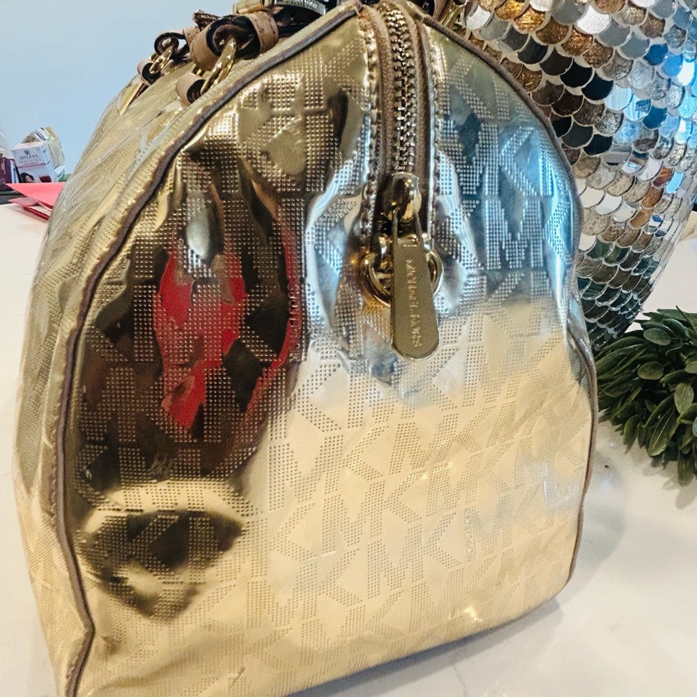 Michael Kors Gold Oversized Satchel Bag - Picture 4 of 10
